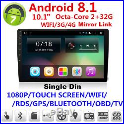 10.1 HD 1080P Single Din 2GB RAM 32GB ROM Android 8.1 Car GPS Wifi 3G 4G BT OBD