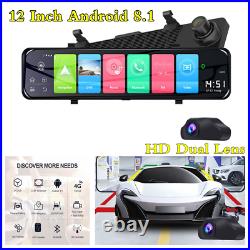 12 Android 8.1 Car DVR Dual Lens Front Rear View Mirror Dash Camera GPS 4G Wifi