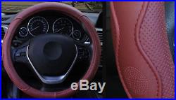 38CM Fiber PU Leather Embossed Car SUV Steering Wheel Cover Sport Style Burgundy