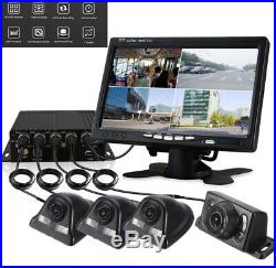 4CH 720P Panoramic 360°Car DVR Video Recorder Real-Time SD+4Cameras+7'' Monitor