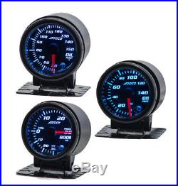 52mm 2 Oil Temp / Pressure / Boost Psi 3 gauge package Blue Red Yellow Led