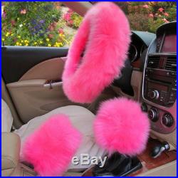 5pcs Pink Set Warm 5-seat Car Seat Cover Steering Wheel Gear Knob Brake Cover