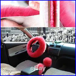 5pcs Pink Set Warm 5-seat Car Seat Cover Steering Wheel Gear Knob Brake Cover