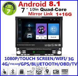 7 HD Touch Screen 1Din Retractable Android 8.1 Car Quad-Core 1+16G GPS Wifi BT