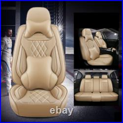Beige Leather 5D Full Surrounded 5-Seats Car Front+Rear Cover Cushion Protectors
