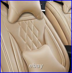 Beige Leather 5D Full Surrounded 5-Seats Car Front+Rear Cover Cushion Protectors