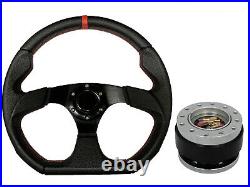 Black Aftermarket 350mm D1 Steering Wheel + Quick Release boss for RENAULT
