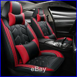 Black/Red Luxury Leather 5-Seats Car Front+Rear Seat Cover Cushion Accessories