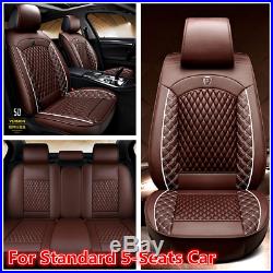 Coffee Leather 5-Sit Car Seat Cover Front+Rear Full Set Car Interior Accessories