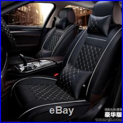 Deluxe Edition Black PU Leather Car Seat Covers Front+Rear withNeck Lumbar Pillows