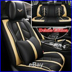 Deluxe Edition Breathable Leather Car Seat Cover Full Set Covers Cushion Beige