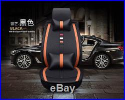 Full Set Luxury Cozy Linen+PU Leather 5-Seat Car Seat Cushions Covers Breathable