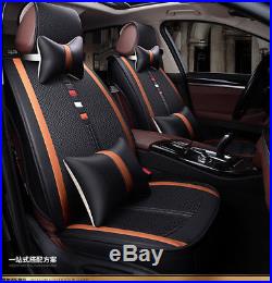 Full Set Luxury Cozy Linen+PU Leather 5-Seat Car Seat Cushions Covers Breathable
