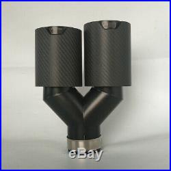 Left+Right Y Style Full Matte Real Carbon Fiber Autos Exhaust Dual Pipe End Tips