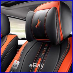 Orange Car 5-Sits Cover Cushion 6D Surround Breathable Luxury Microfiber Leather