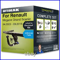 Towbar detachable for RENAULT Megane Grand Scenic 09- + 7pin universal e kit NEW