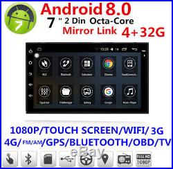 Ultra-thin Android 8.0 7 HD 2-Din Octa-Core 4G+32G Car GPS Wifi BT Mirror Link