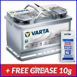 Varta E39 AGM Silver Stop Start Car Battery (UK096 AGM) 12V 70Ah + Clamp Grease