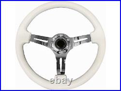White Chrome 350mm TS Steering Wheel + Quick Release boss for RENAULT